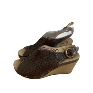 Pikolinos Sz 38 Benissa Wedge Slingback Laser Cut Perforated Peep Toe Sandals